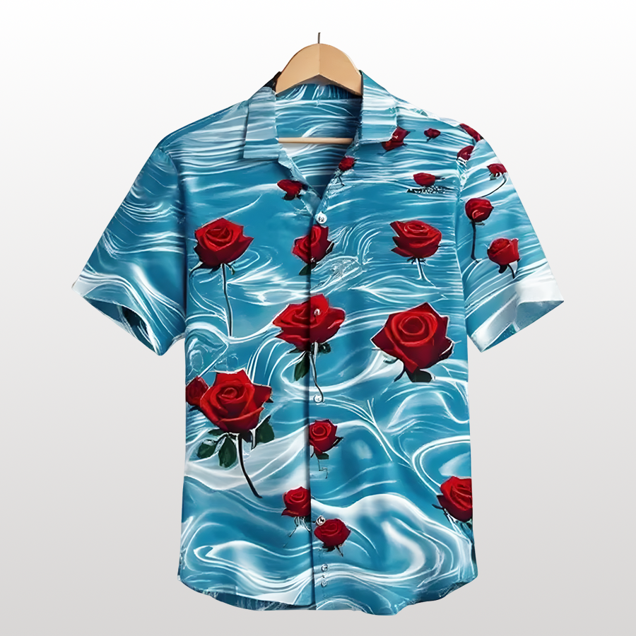 Rose Ocean Floral Aloha Shirt