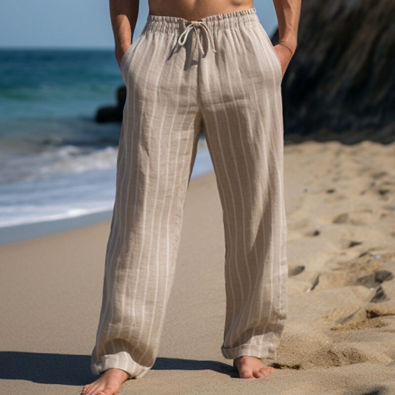 Striped Linen Drawstring Pants