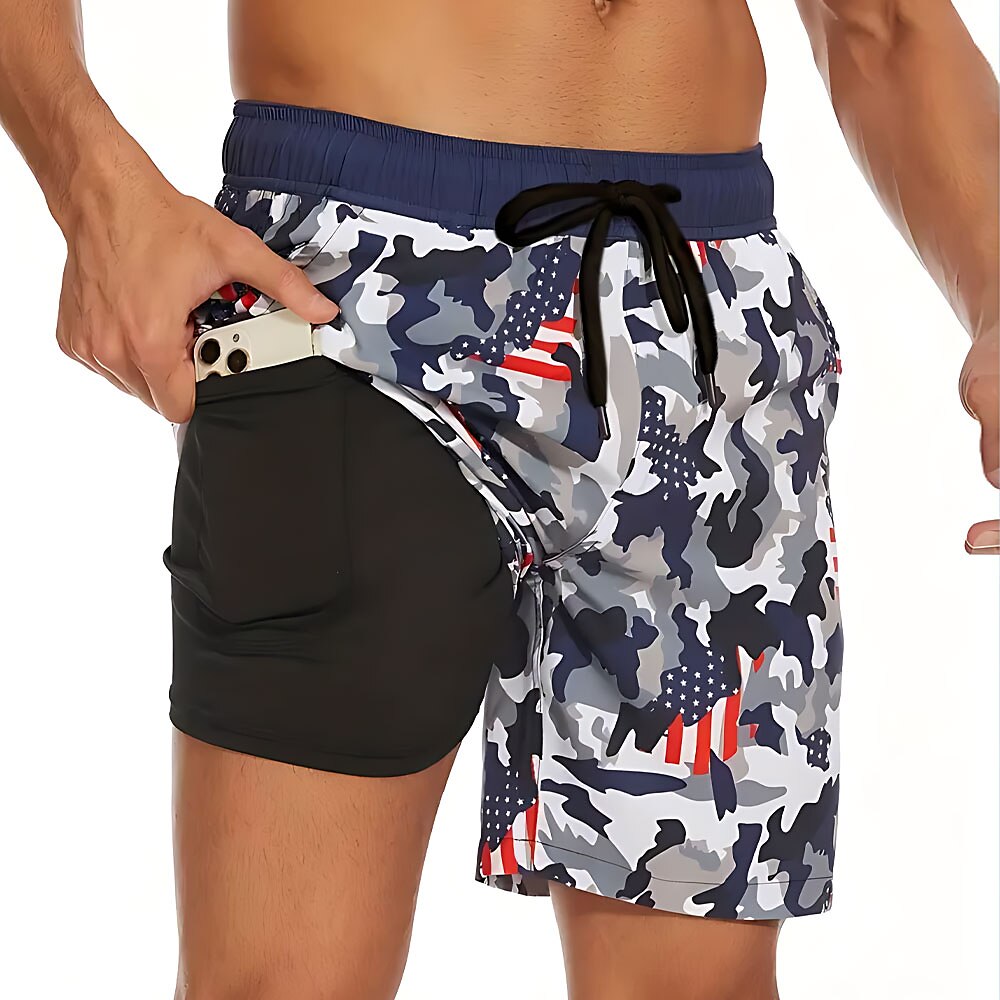 Camouflage US Flag 2-in-1 Board Shorts