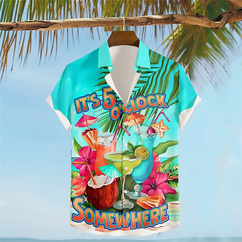 Parrot Letter Print Hawaiian Shirt Vacation Wear