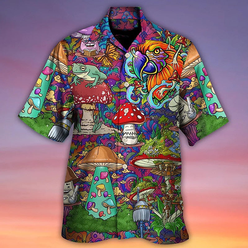 Summer Hawaiian Hippie Mushroom Shirt