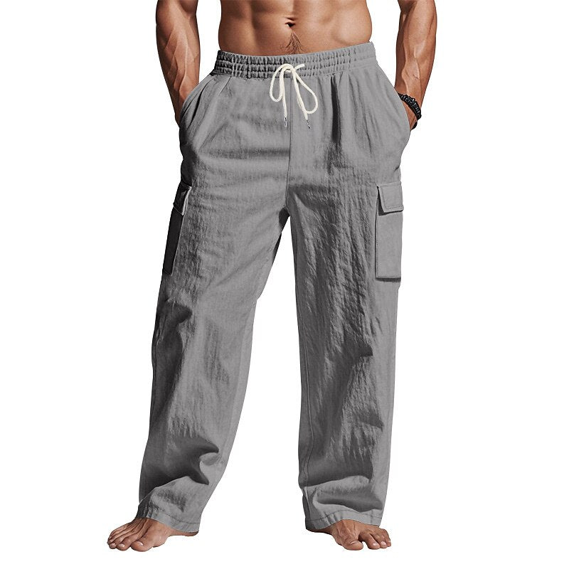 Linen Cargo Straight-Leg Pants