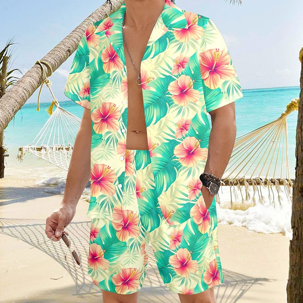 Hawaiian Floral Casual Vacation Shirt Set