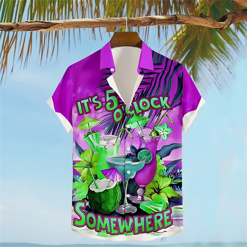 Parrot Letter Print Hawaiian Shirt Vacation Wear