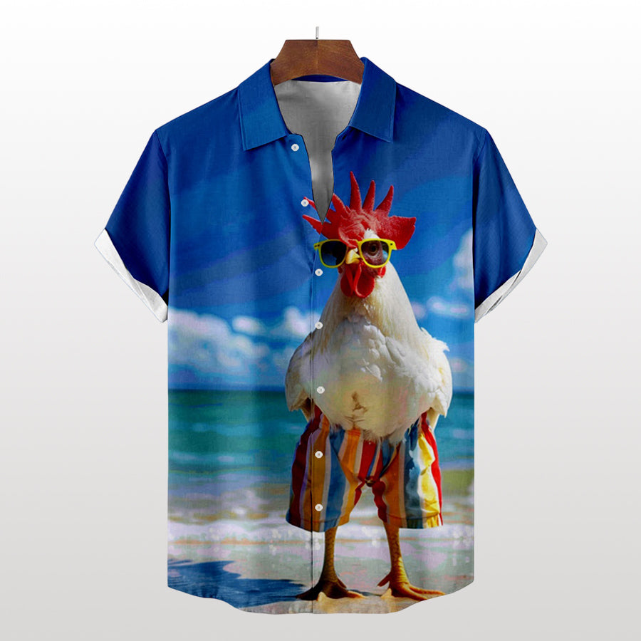 Camisa de pollo Camisa de playa Camisa de manga corta Divertida Verano Primavera