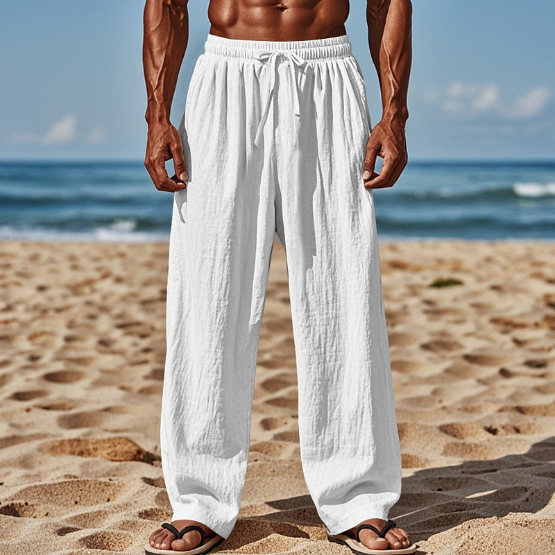 Linen Drawstring Straight-Leg Pants