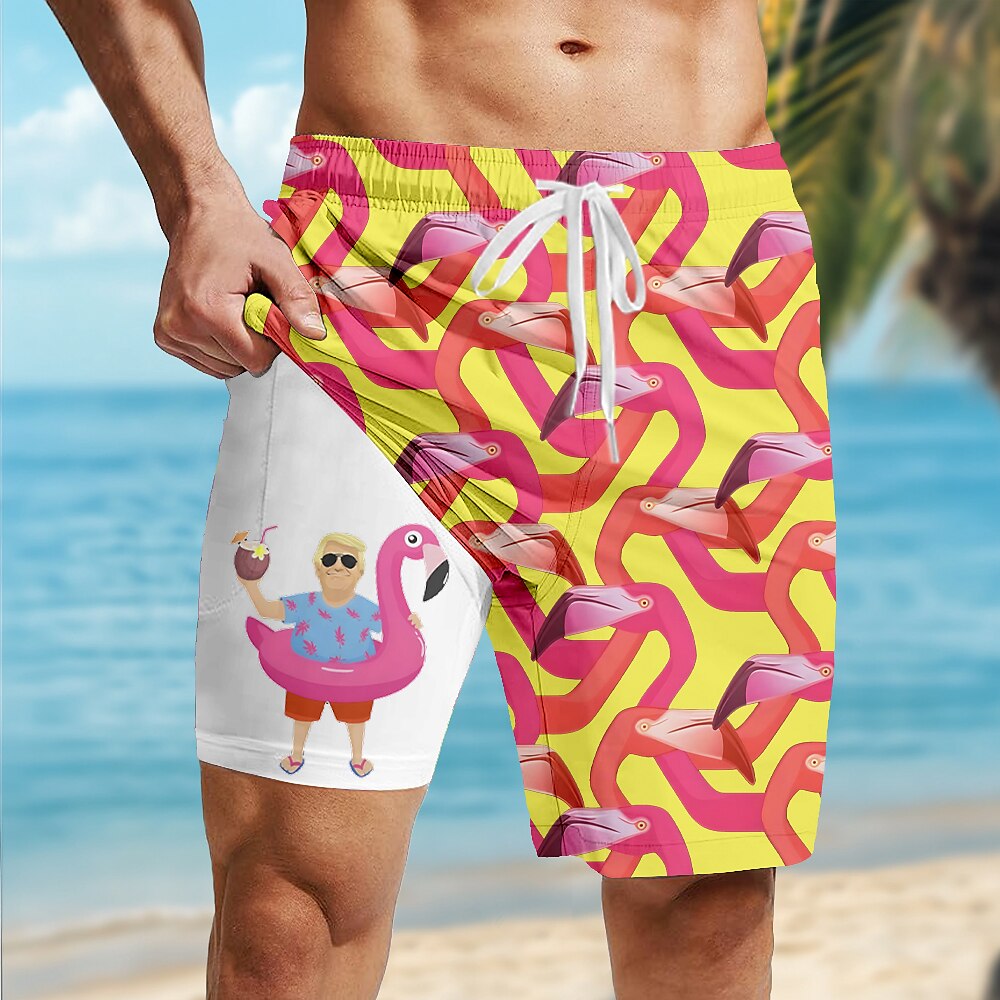 Flamingo Funny 2-in-1 Board Shorts