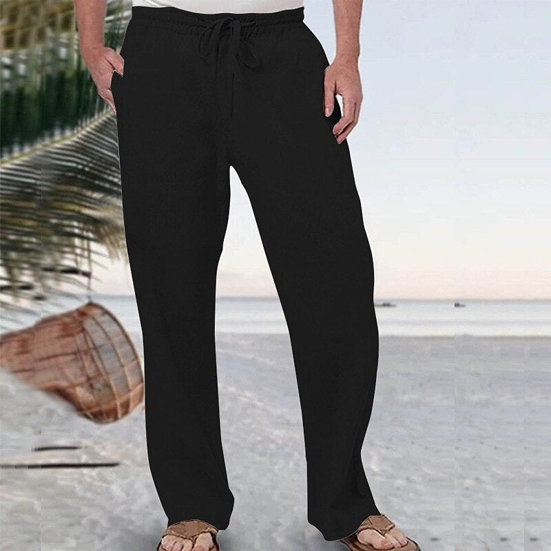 Linen Drawstring Beach Pants with Pockets