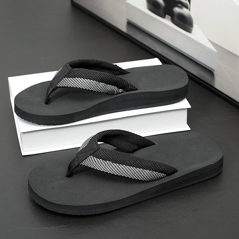 Red Flip-Flops with Black & Gold Stripes
