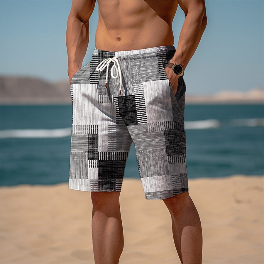 Graphic Plaid Color Block Sweat Shorts