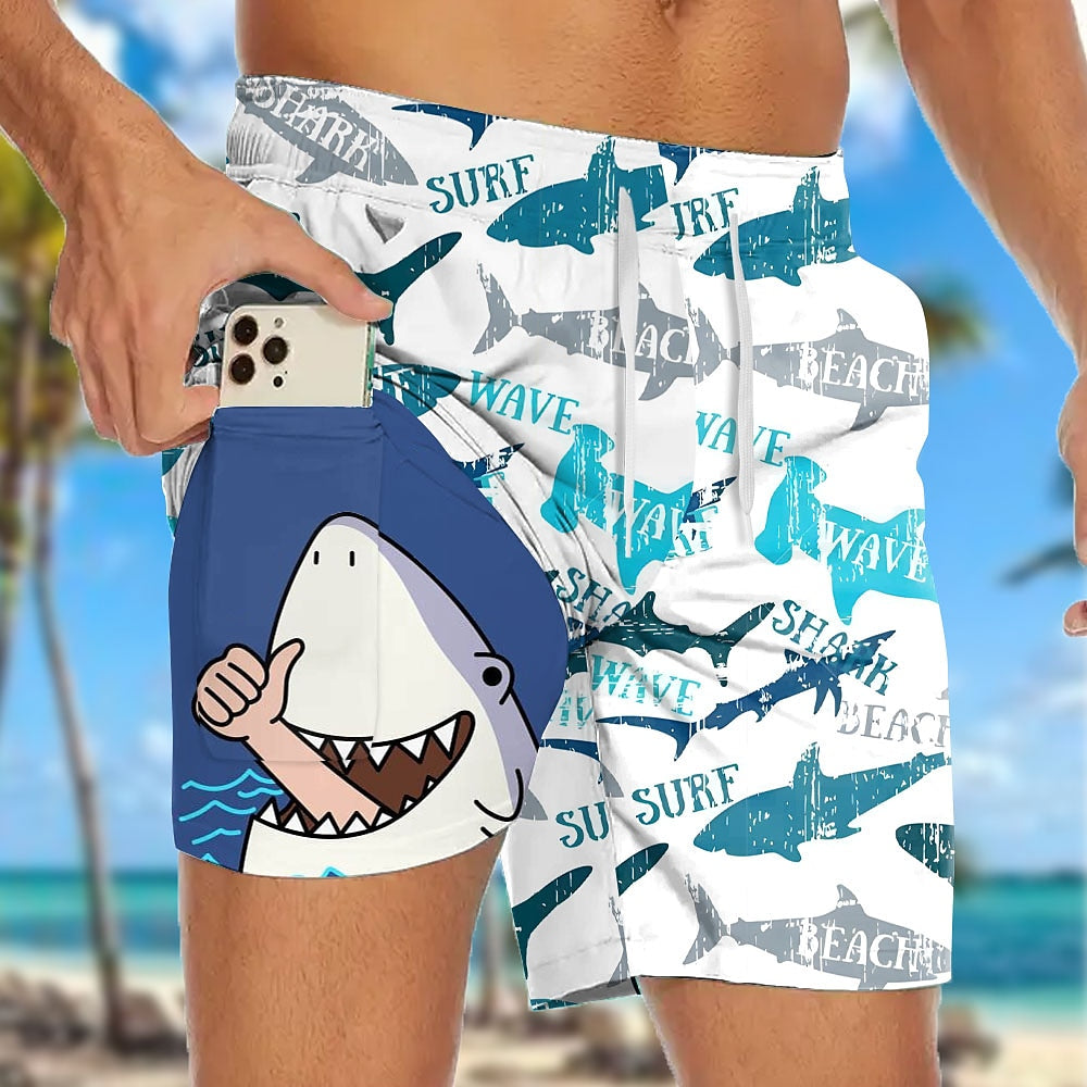 Shark Funny Sea Creatures 2-in-1 Board Shorts