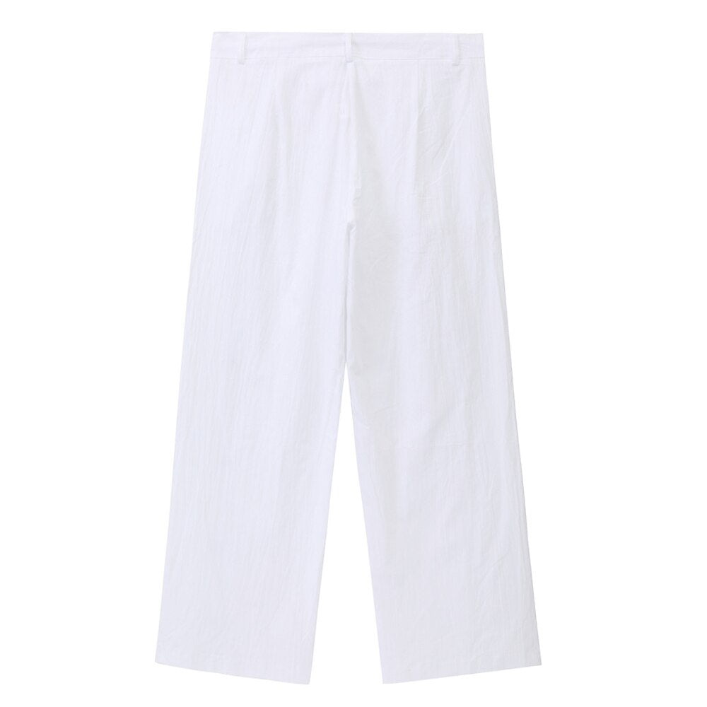 Classic Linen Ankle-Length Drawstring Pants