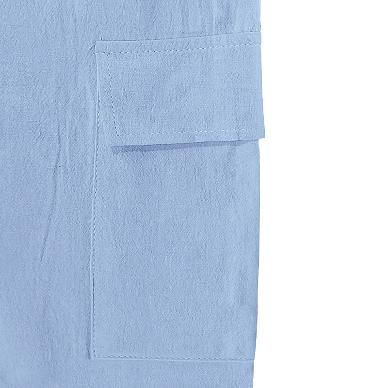 Linen Cargo Straight-Leg Pants