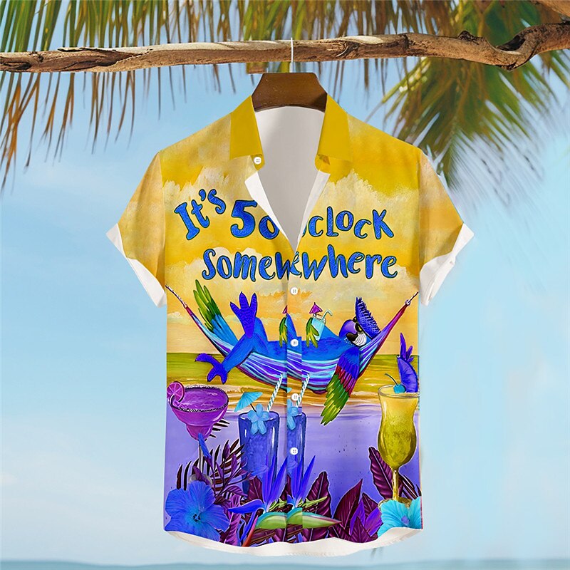 Parrot Letter Print Hawaiian Vacation Shirt