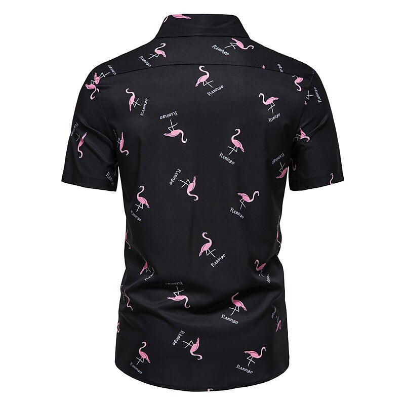 Camisa hawaiana de verano con estampado tropical de flamencos