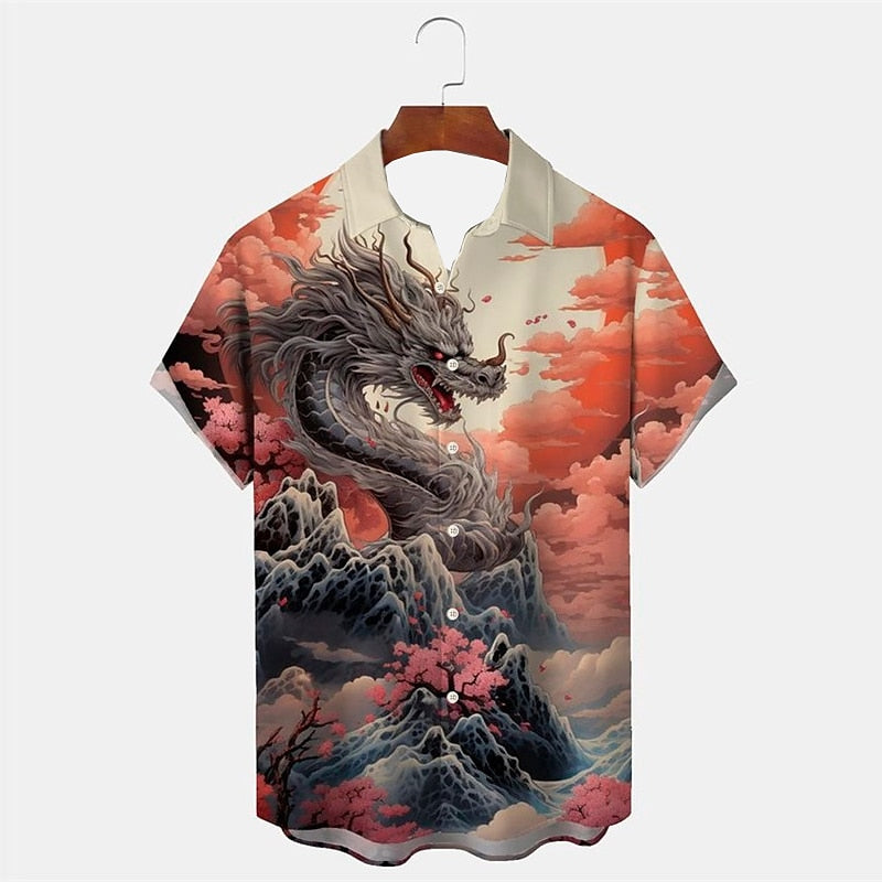 Camisa con botones y diseño de dragón tigre