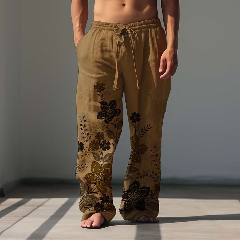 Vintage Floral Linen Baggy Pants