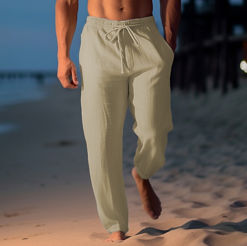 Classic Linen Straight-Leg Drawstring Pants
