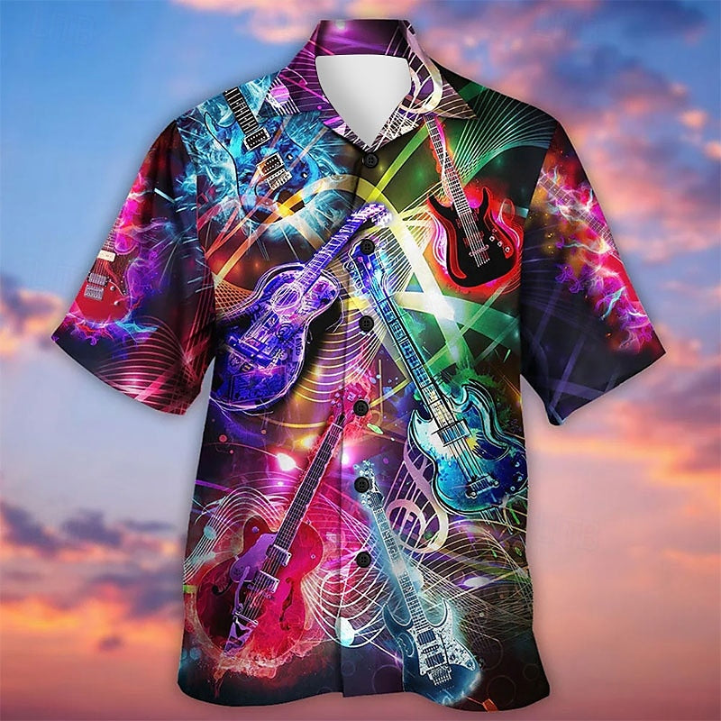Camiseta de verano con música hawaiana y guitarra