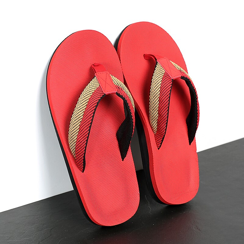 Red Flip-Flops with Black & Gold Stripes