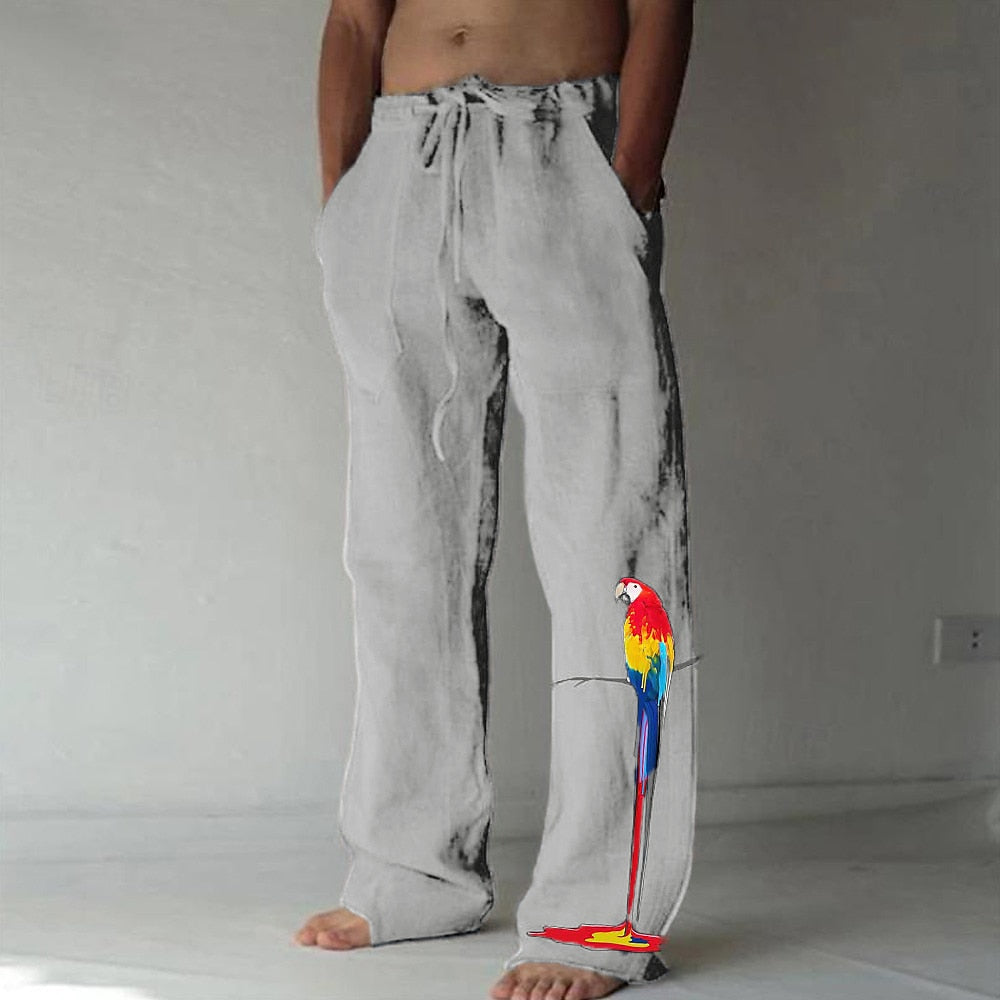 Bird Print Drawstring Beach Pants