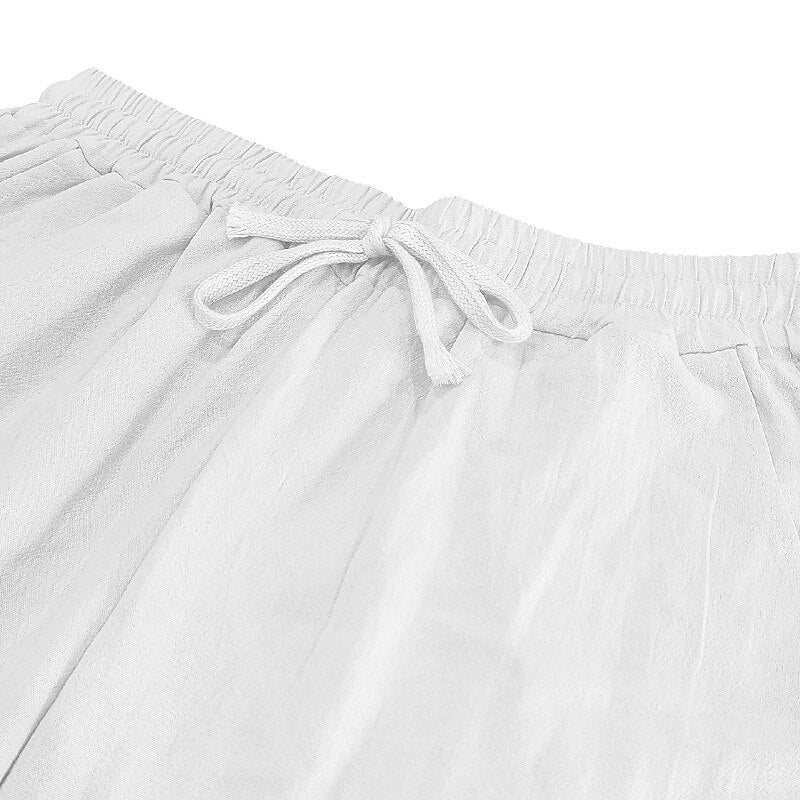 Linen Drawstring Straight-Leg Pants