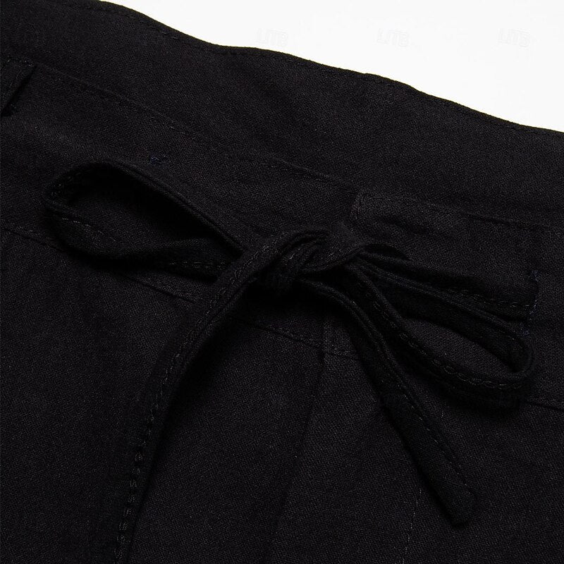 Pleated Drawstring Straight-Leg Beach Pants