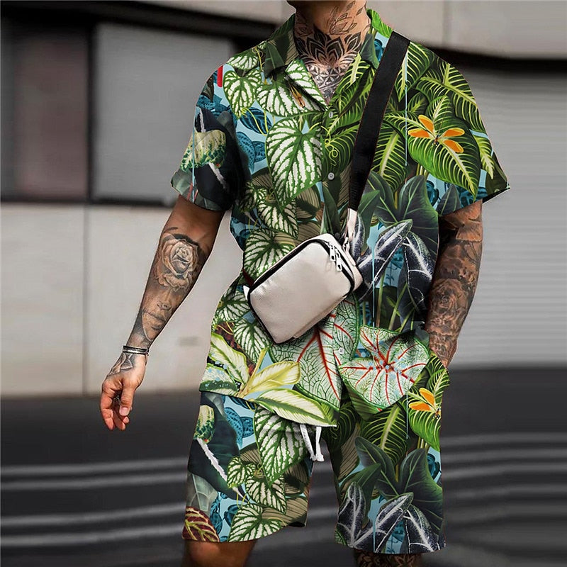 Floral Flamingo Tropical Hawaiian Shirt Set