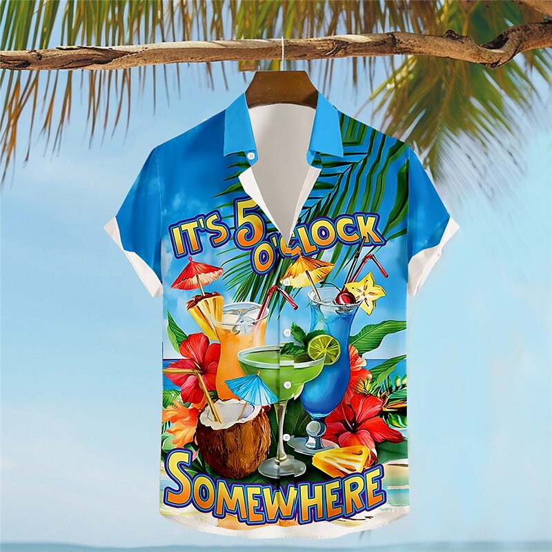 Parrot Letter Print Hawaiian Shirt Vacation Wear