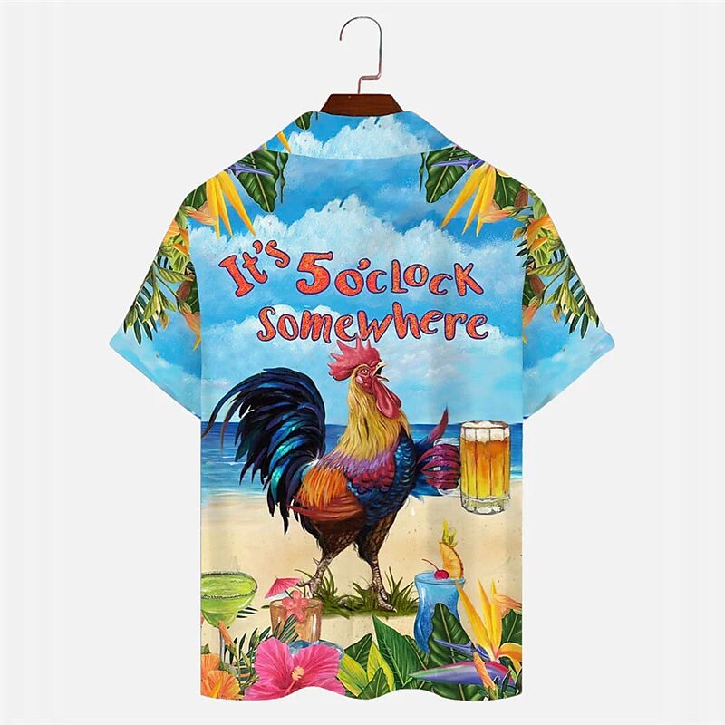 Camisa playera con letras de pollo Camisa hawaiana de verano Camisa hawaiana