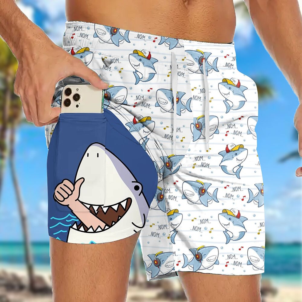Shark Funny Sea Creatures 2-in-1 Board Shorts