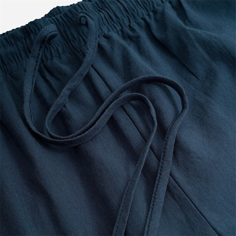 Linen Drawstring Straight-Leg Pants
