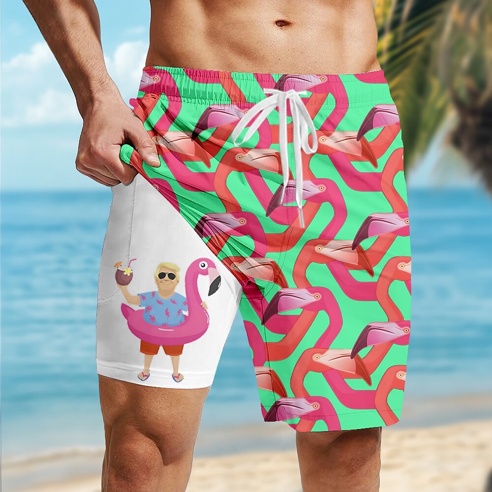 Flamingo Funny 2-in-1 Board Shorts