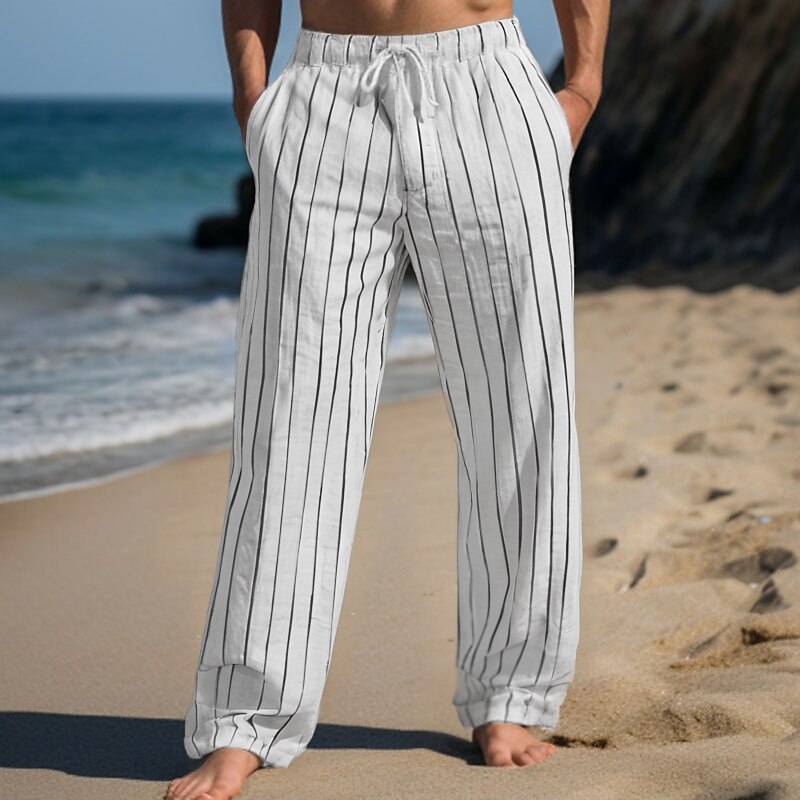Striped Linen Drawstring Pants