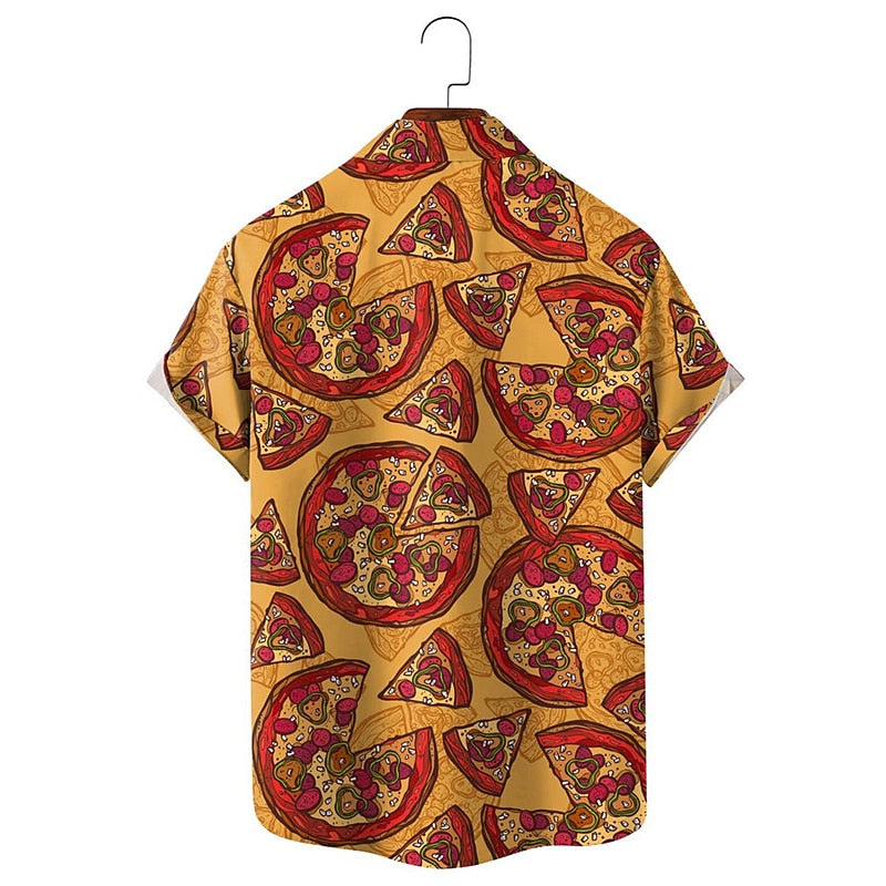 Camisa de pizza Camisa hawaiana de verano Camisa Aloha Mangas cortas
