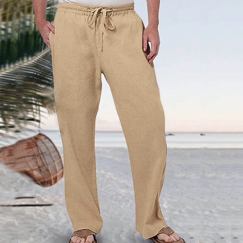Linen Drawstring Beach Pants with Pockets
