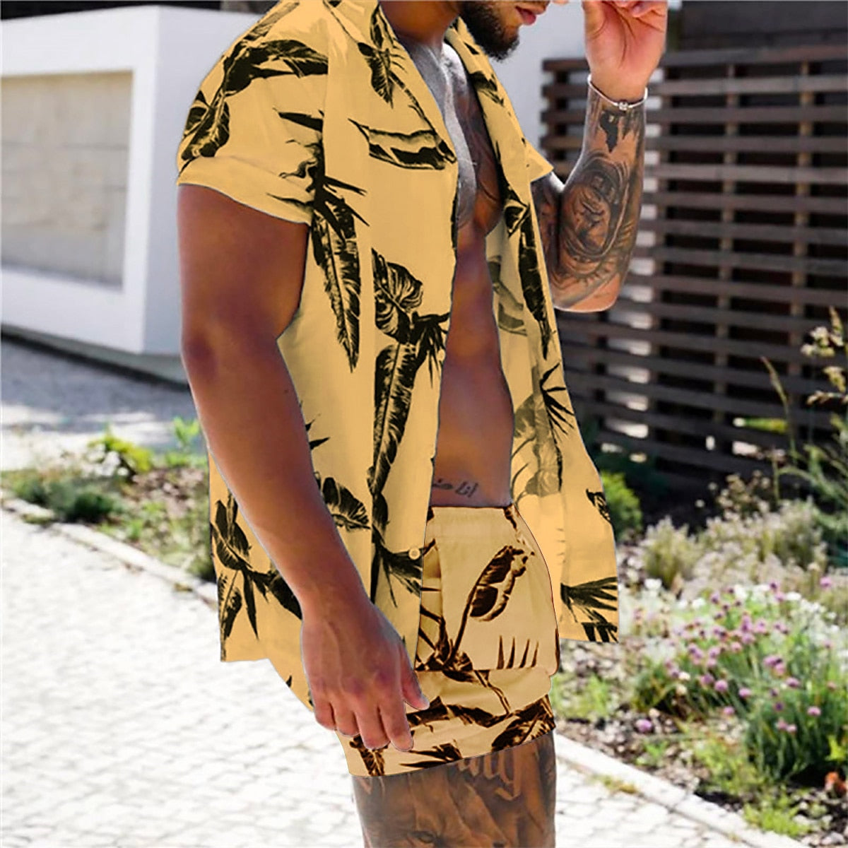 Tropical Leaf Hawaiian Shirt Set