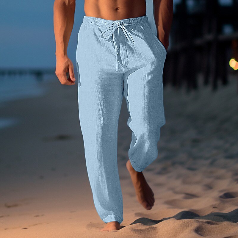 Classic Linen Straight-Leg Drawstring Pants