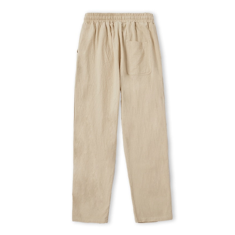 Classic Linen Straight-Leg Drawstring Pants