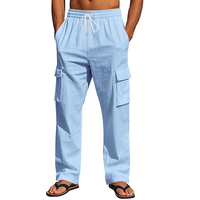 Linen Cargo Straight-Leg Pants
