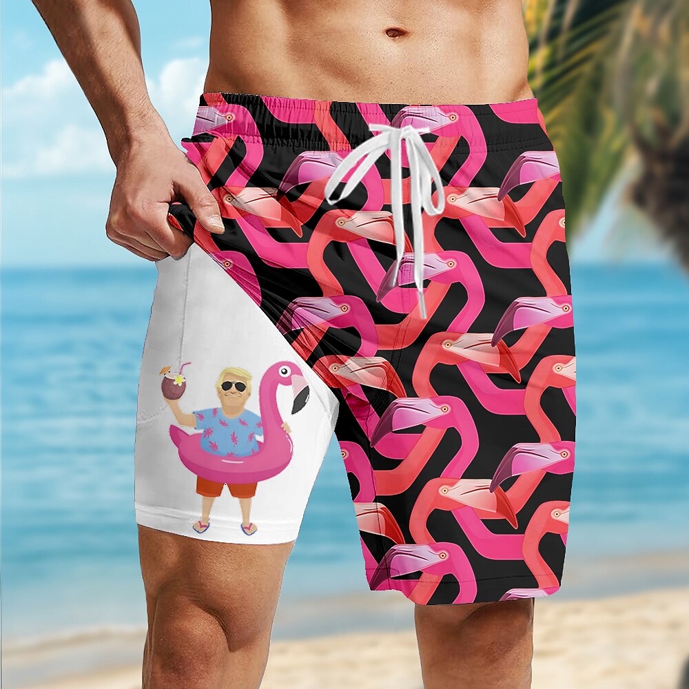 Flamingo Funny 2-in-1 Board Shorts