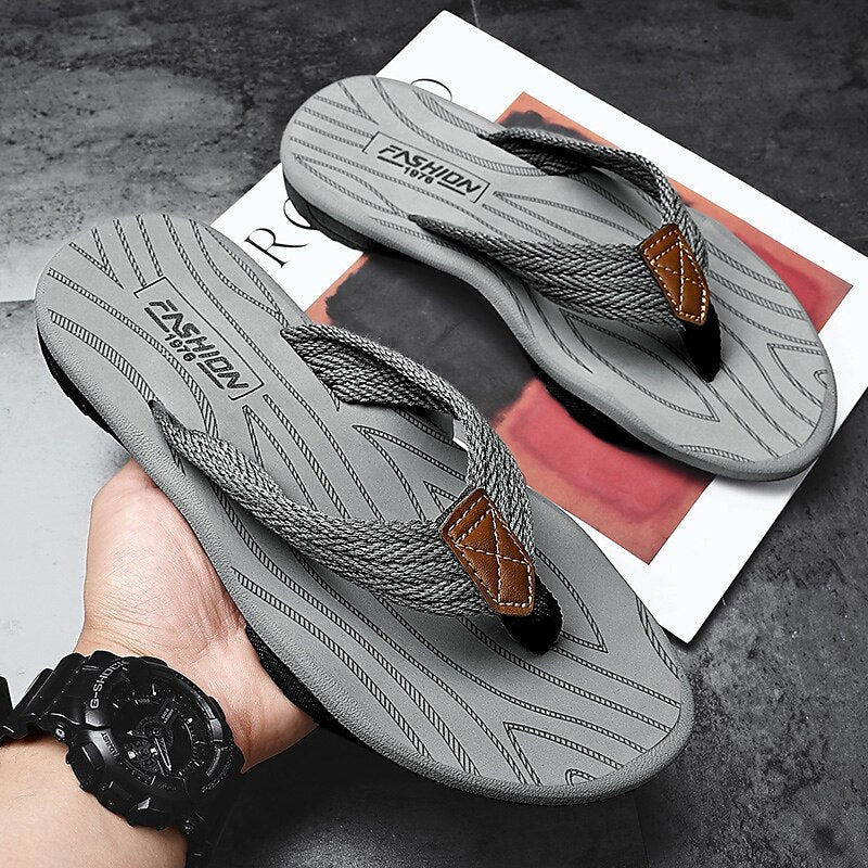 Casual Flip-Flops – Braided Straps & Textured Sole