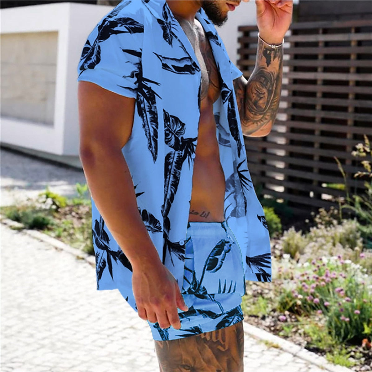 Tropical Leaf Hawaiian Shirt Set