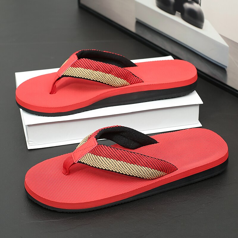 Red Flip-Flops with Black & Gold Stripes