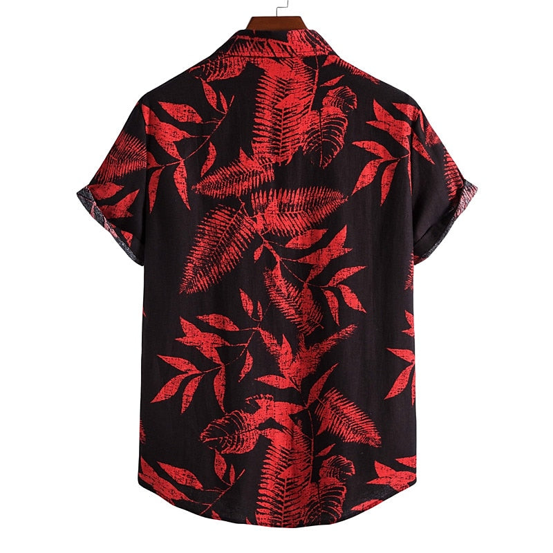 Camisa hawaiana de verano con hojas y plantas tropicales, camisa hawaiana de manga corta