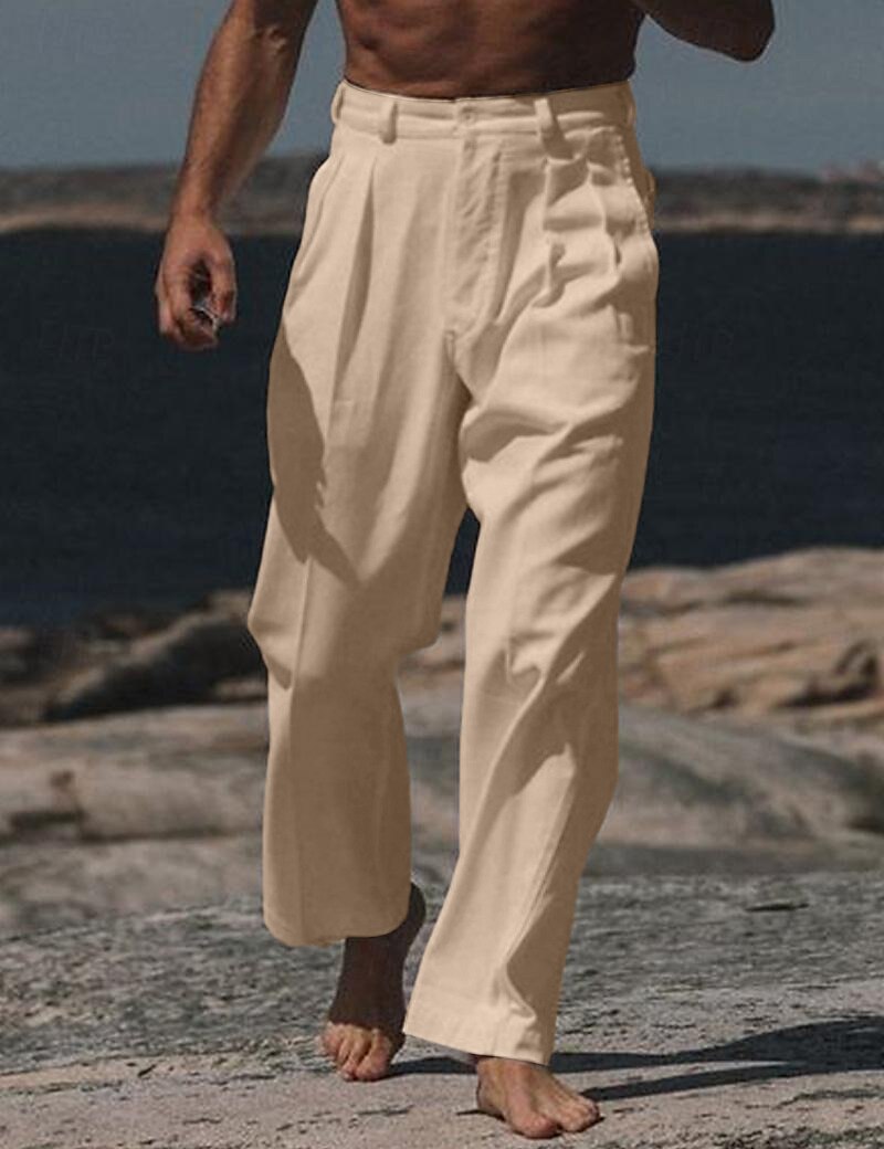 Linen Straight-Leg Dress Pants