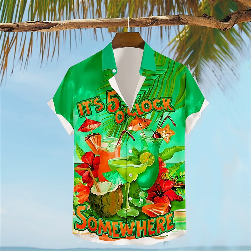 Parrot Letter Print Hawaiian Shirt Vacation Wear
