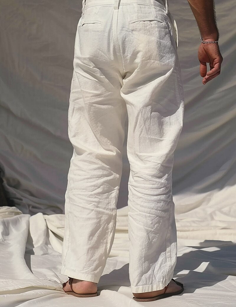 Linen Straight-Leg Dress Pants