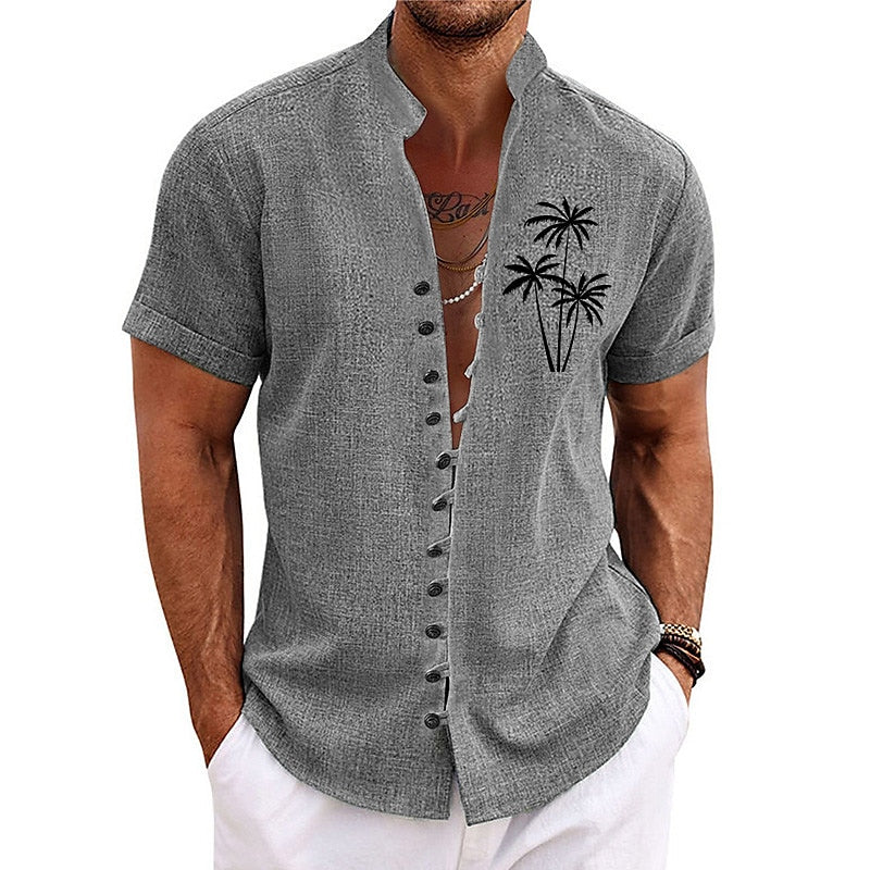 Solid Color Coconut Tree Tropical Plants Pattern Shirt