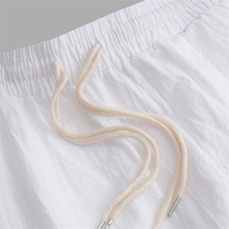 Multi-Pocket Linen Drawstring Pants